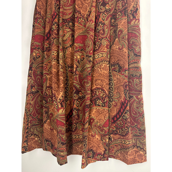 Orvis Autumn Floral Paisley Pleated Skirt Tapestry Bohemian Earth Tones Size 6 - Picture 4 of 8
